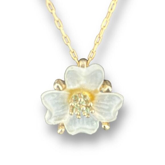 Vintage Whiting & Davis Necklace 21” Flower Lucite Pendant Gold Plated - Picture 3 of 8